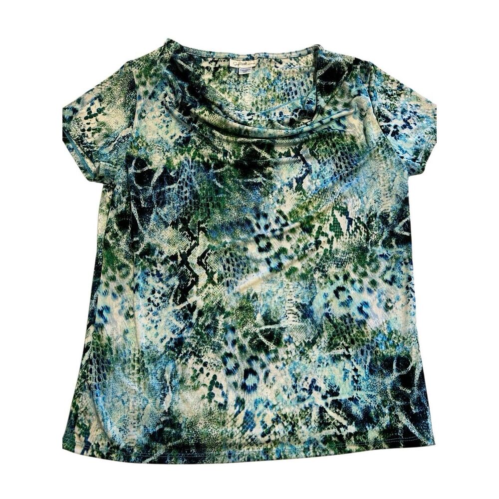 Lot of 2 Jaclyn Smith Collection Snakeskin Print Cowl Neck Career Blouses Size M - Picture 2 of 13